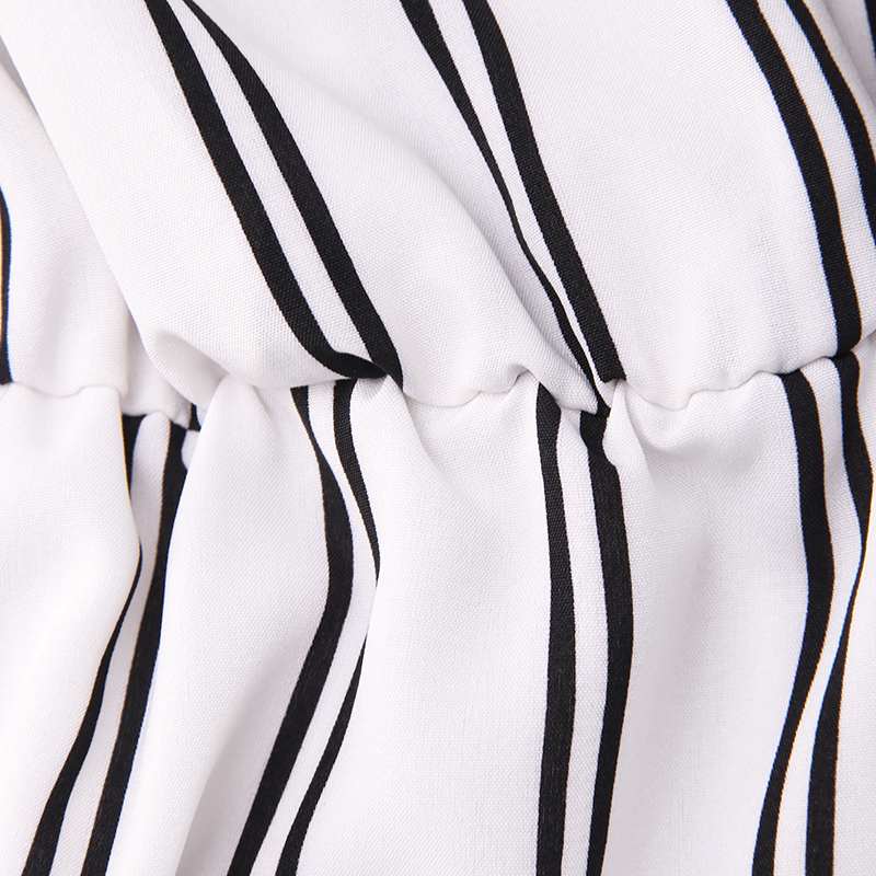 Women's Summer Striped Polyester V-Neck Jumpsuit