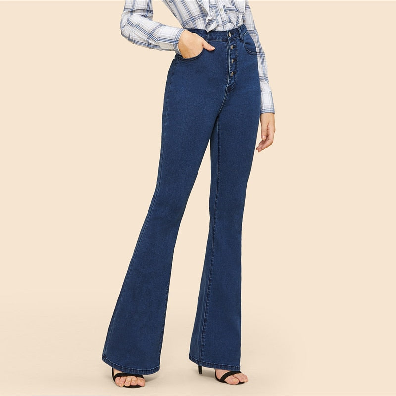 Women's Autumn Mid Waist Stretchy Flare Jeans