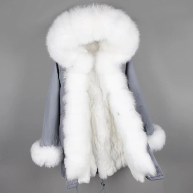 Women's Winter Casual Polyester Hooded Parka With Raccoon Fur