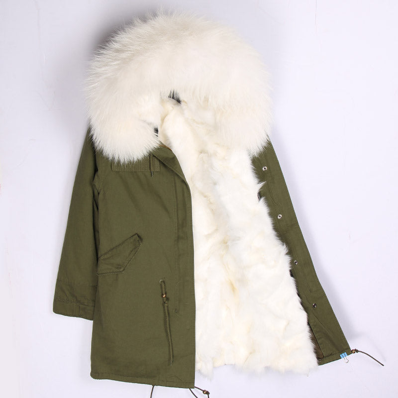 Men's Winter Casual Cotton Long Hooded Parka With Fox Fur