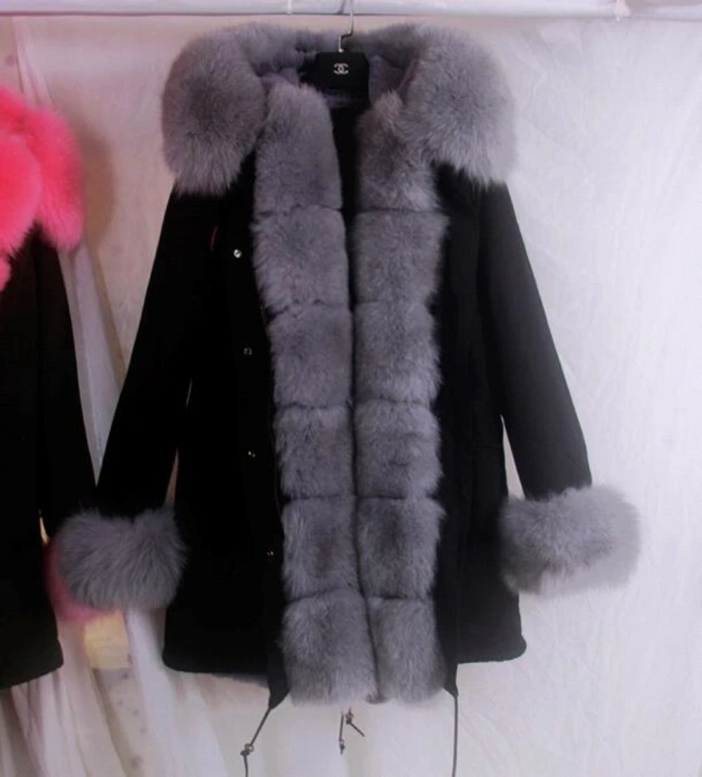 Women's Winter Casual Thick Acrylic Long Parka With Fox Fur