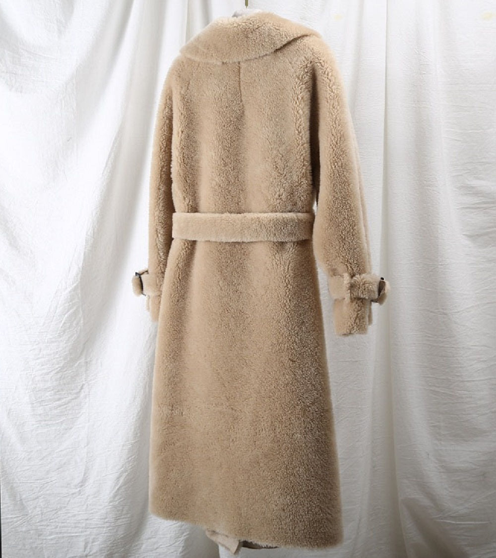 Women's Winter Casual Long Slim Coat With Sheep Fur