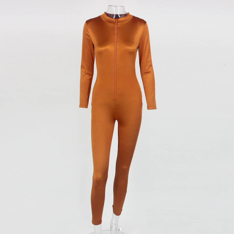 Women's Spandex Skinny Long-Sleeved Jumpsuit With Zipper