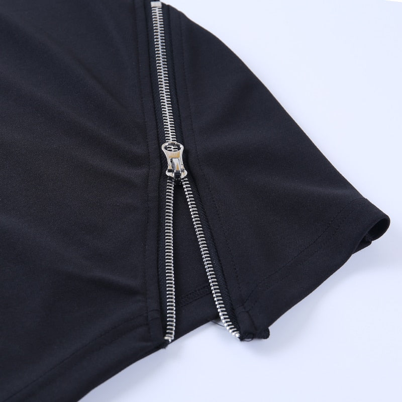 Women's Mesh Sleeve Zipper Mini Dress