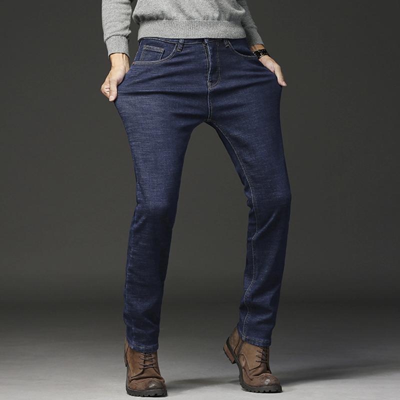 Men's Winter Casual Thick Fleece Jeans | Plus Size