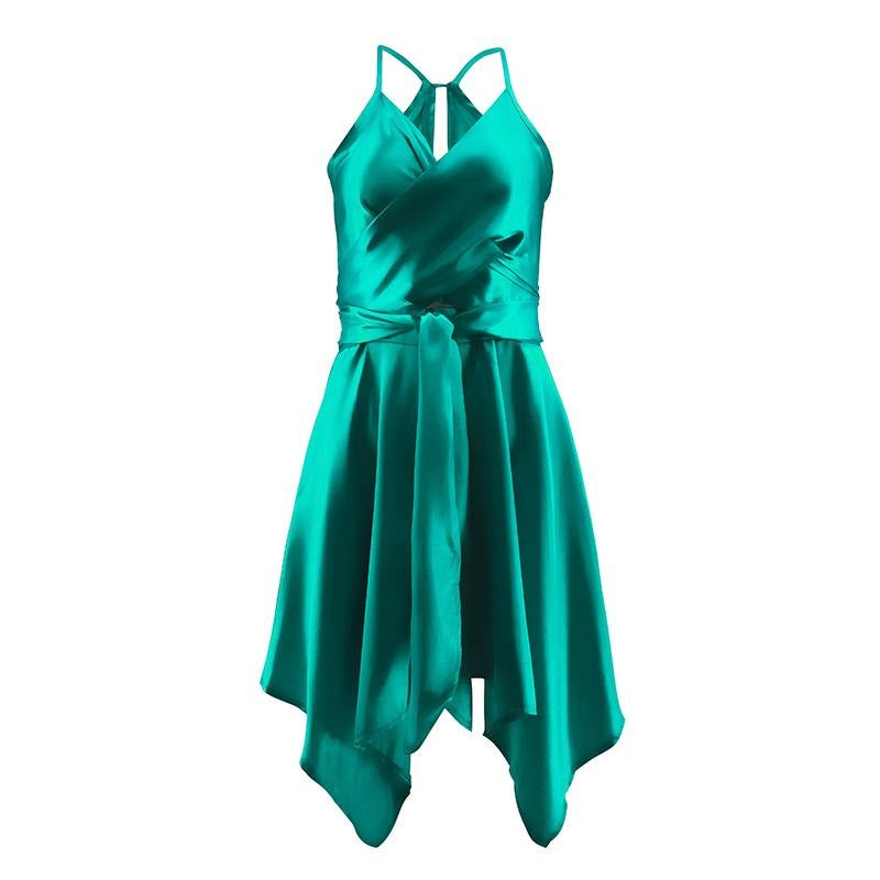 Women's Summer Satin V-Neck Sleeveless A-Line Dress