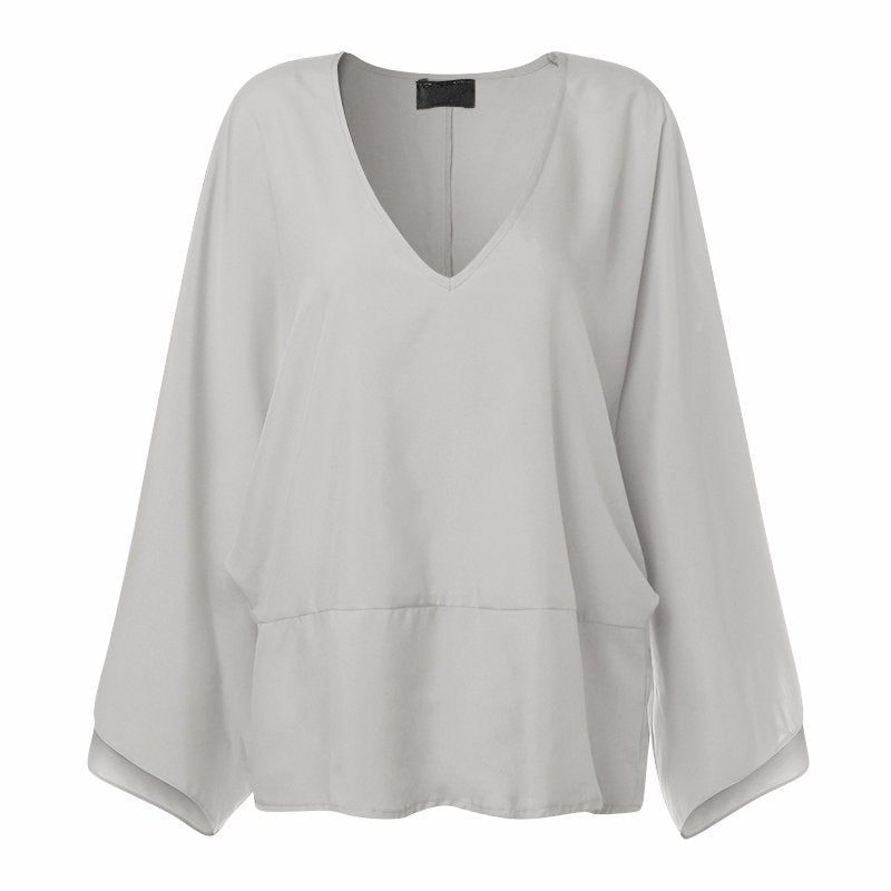 Women's Spring Casual Polyester Loose V-Neck Blouse