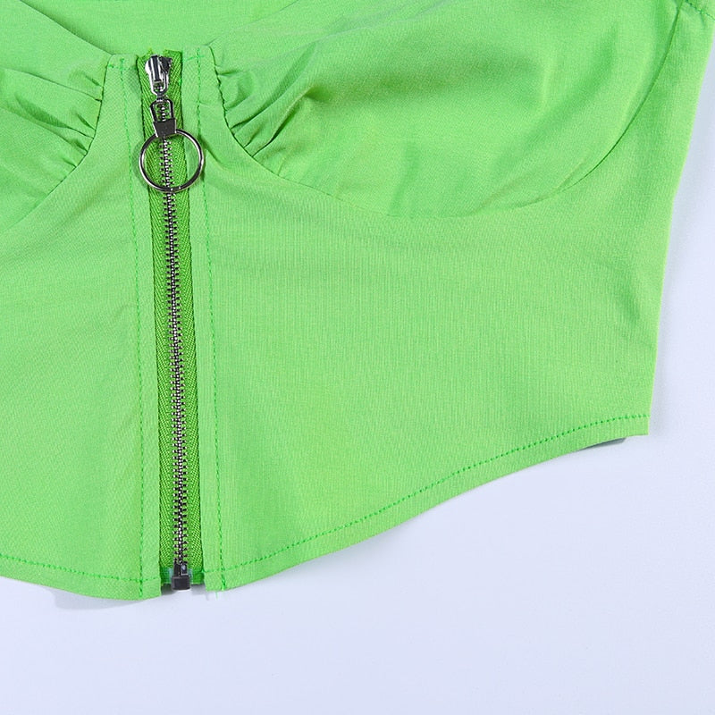 Women's Summer Casual Short Sleeve Zipper Crop Top
