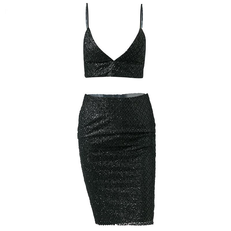 Women's Summer Casual Sequined V-Neck Two-Piece Dress