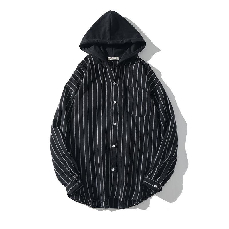 Men's Spring/Autumn Casual Striped Long Sleeved Hooded Shirt