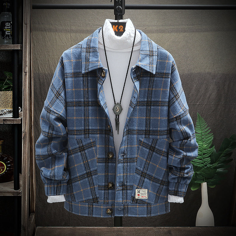 Men's Spring Casual Plaid Woolen Jacket