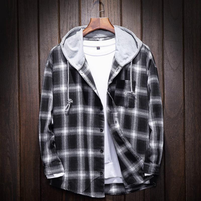 Men's Spring/Autumn Casual Hooded Shirt | Plus Size