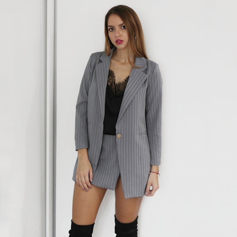 Women's Two Piece Striped Suit | Blazer And Skirt
