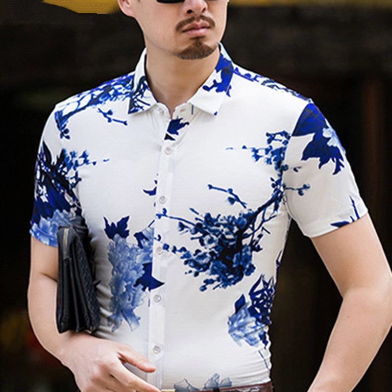 Men's Casual Short Sleeved Shirt With Floral Print