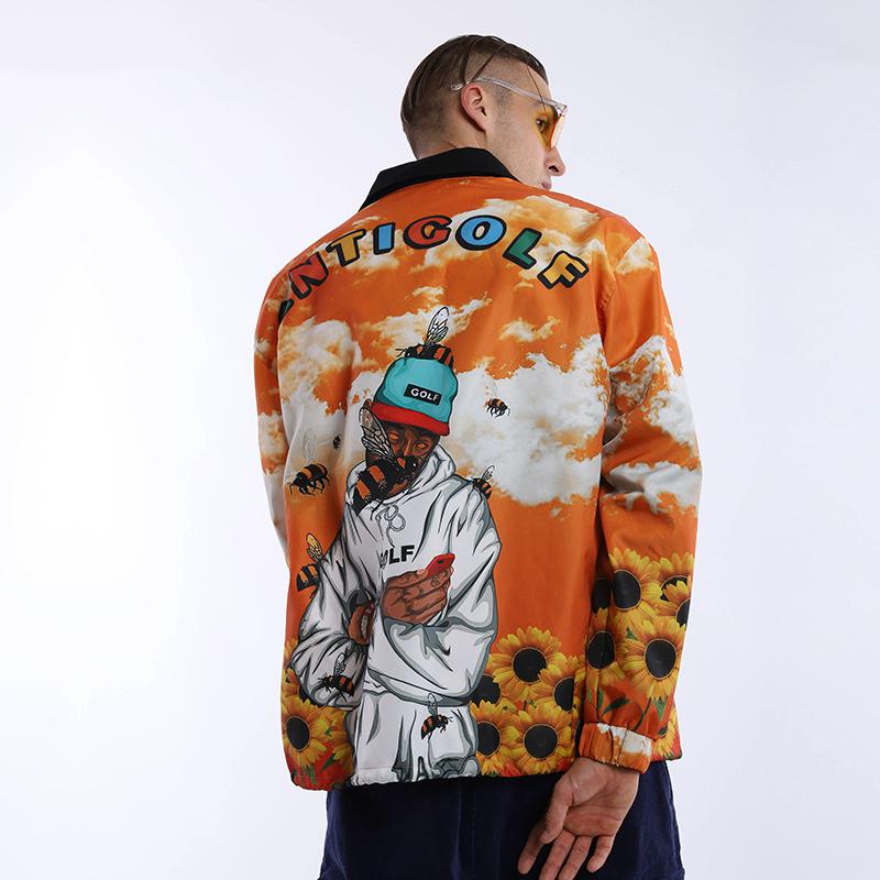 Men's Loose Printed Jacket With Stand Collar