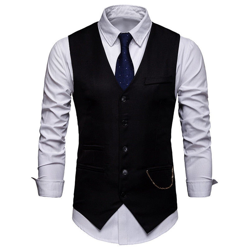 Men's Casual Single Breasted Vest With Chain