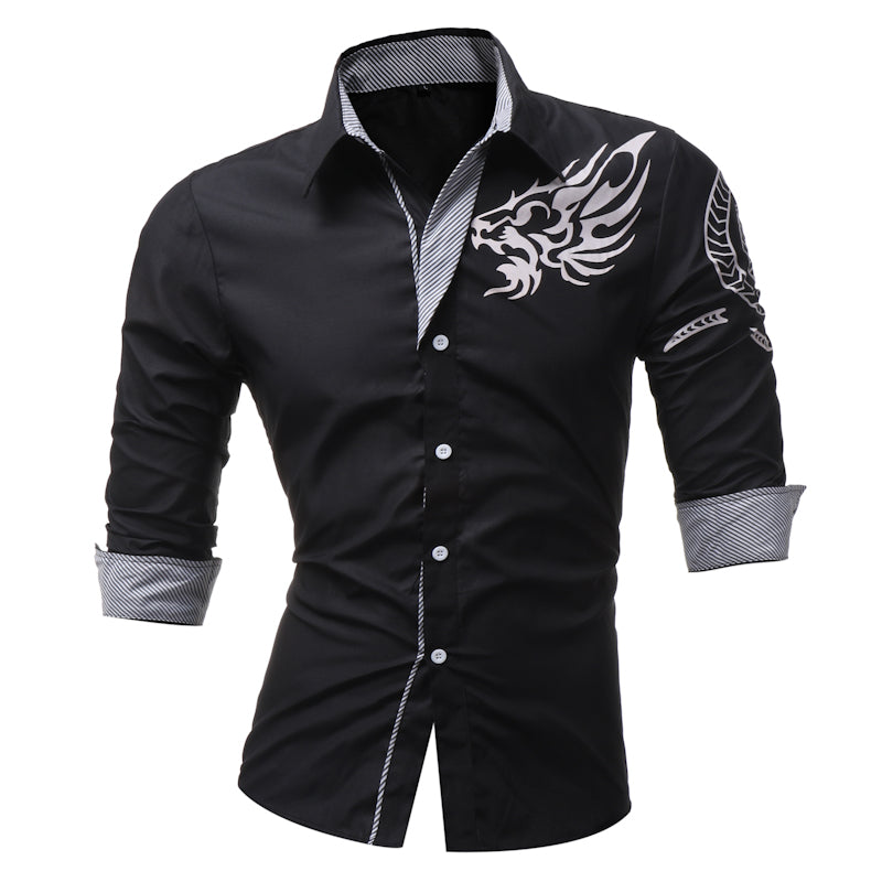 Men's Casual Long Sleeved Shirt With Dragon Print | Plus Size