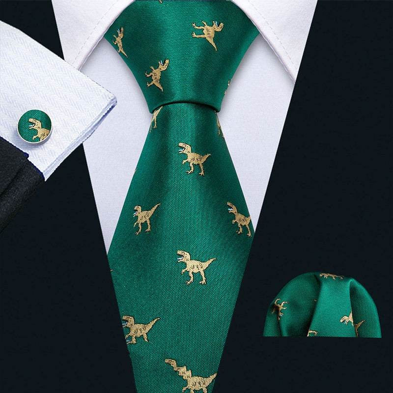 Men's Wedding Silk Tie With Dinosaurs Print