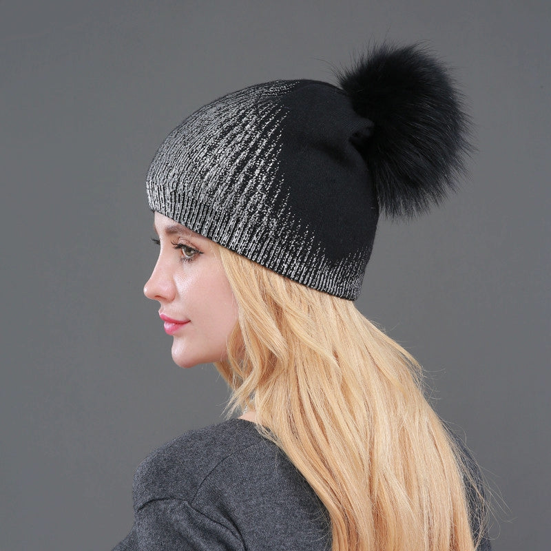 Women's Winter Knitted Wool Warm Hat With Pompom