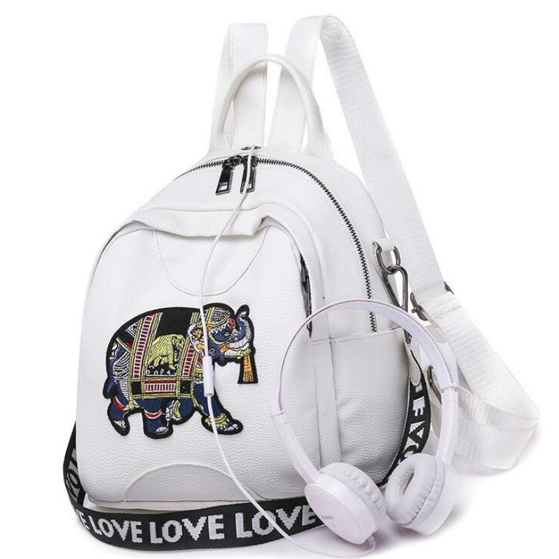 Women's Summer Leather Backpack With Elephant Print