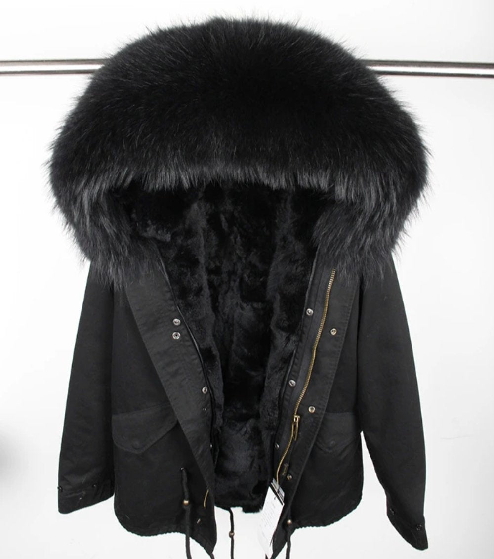 Men's Winter Casual Cotton Slim Parka With Raccoon Fur