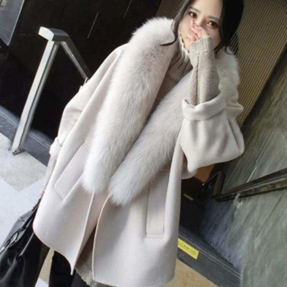 Women's Winter Cashmere Loose Thick Coat With Fox Fur