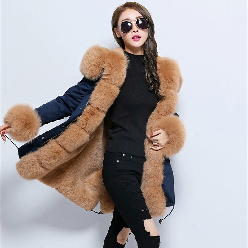 Women's Winter Casual Thick Acrylic Long Parka With Fox Fur