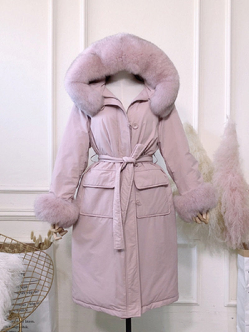 Women's Winter Hooded Long Down Parka With Fox Fur