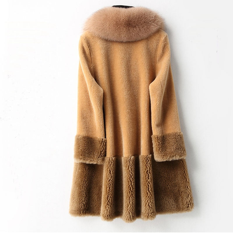 Women's Winter Thick V-Neck Long Coat With Fox Fur