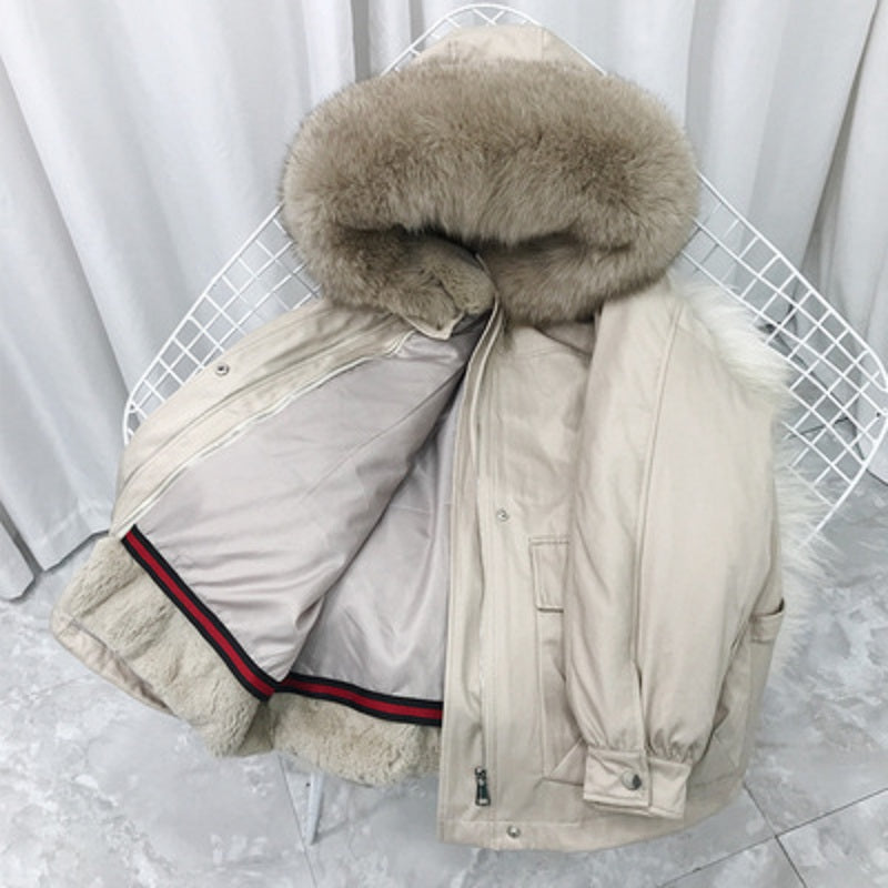 Women's Winter Casual Short Hooded Parka With Fox Fur