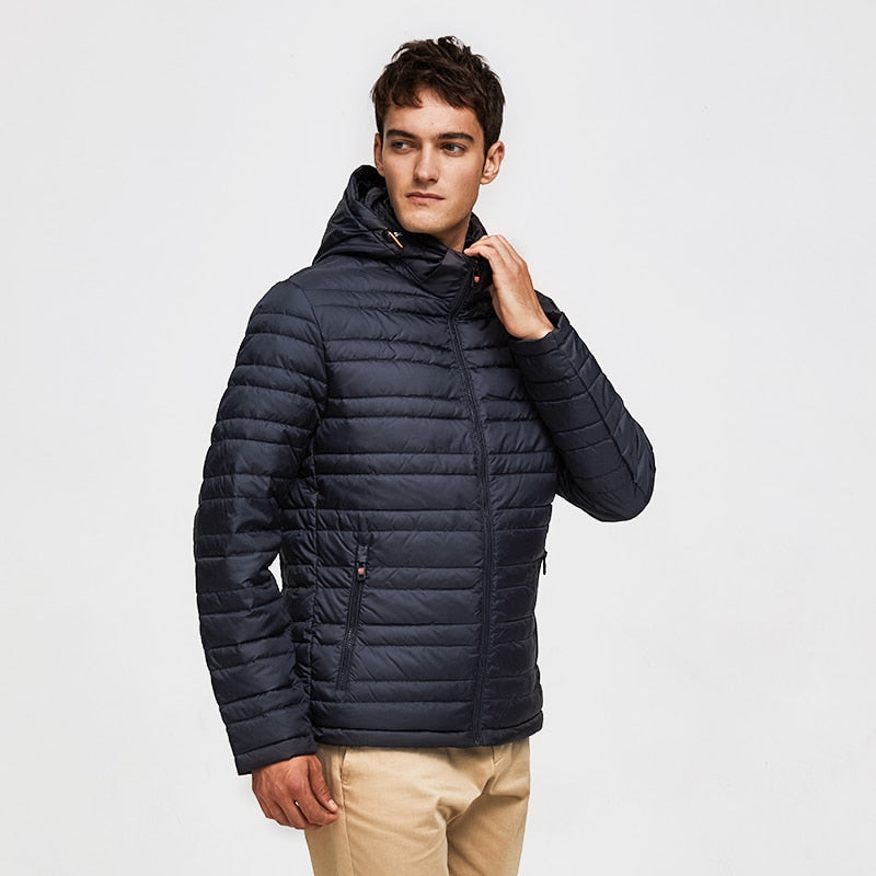 Men's Spring Casual Polyester Padded Hooded Coat