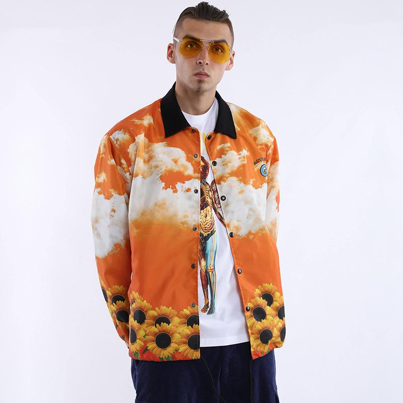 Men's Loose Printed Jacket With Stand Collar