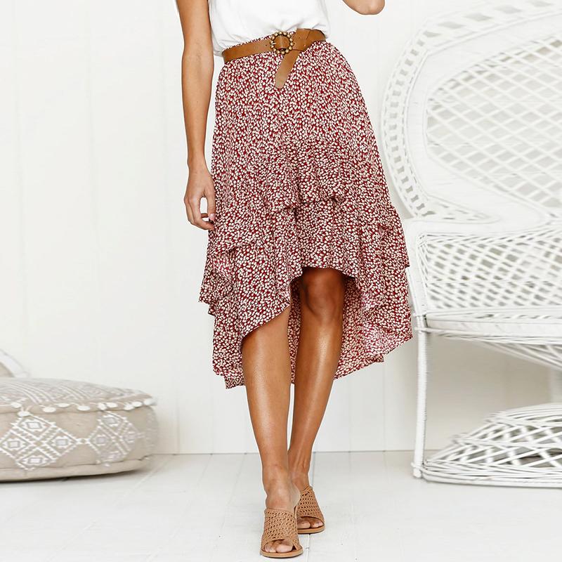Women's Summer Ruffled Skirt With Pokal Dot Print