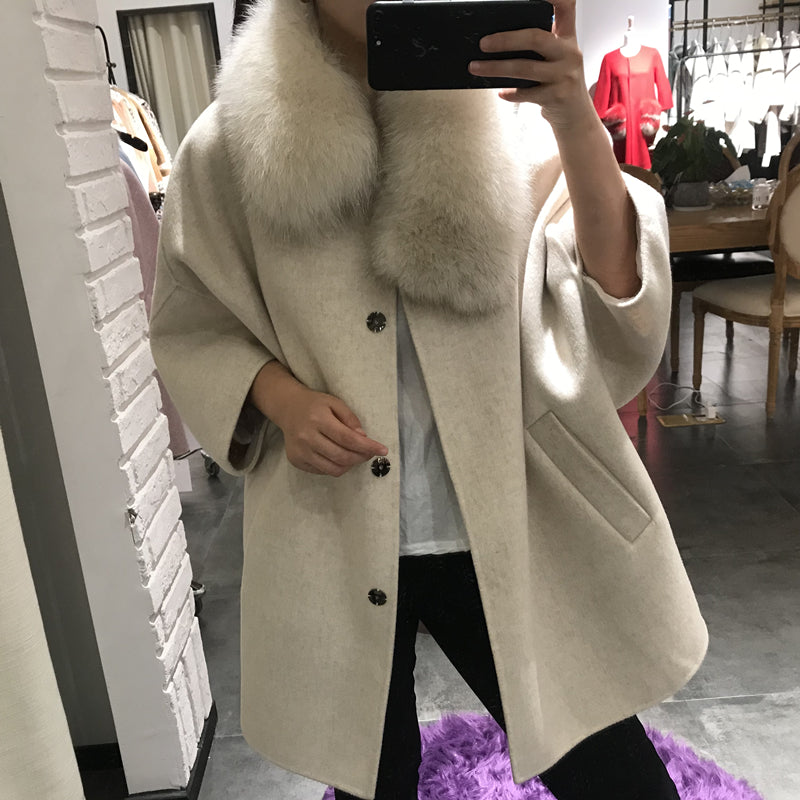 Women's Winter Casual Watm Loose Coat With Fox Fur