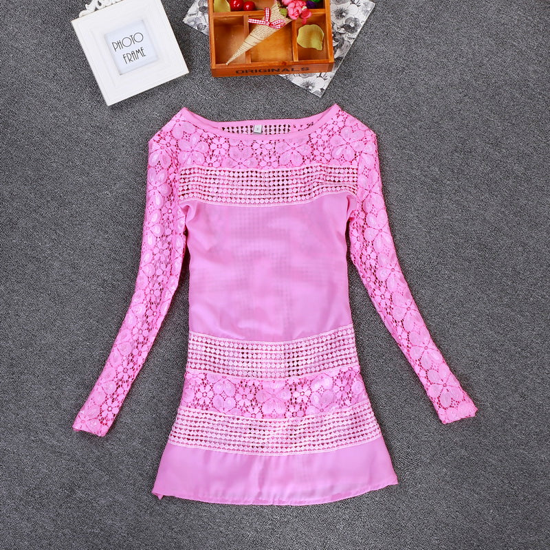 Women's Summer Casual Lace Long-Sleeved O-Neck Blouse