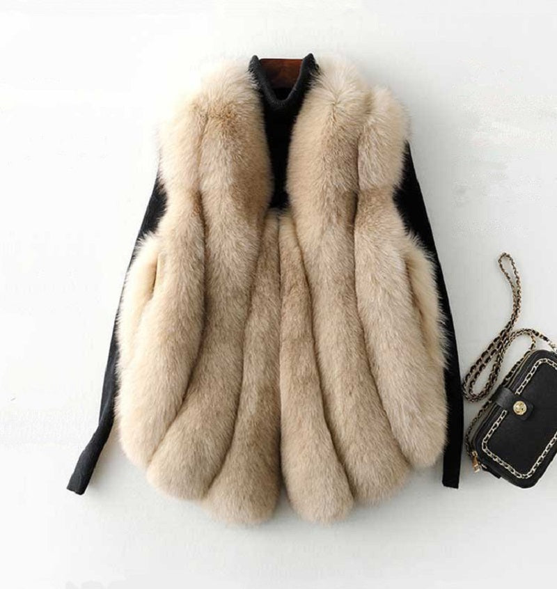 Women's Winter Casual Thick V-Neck Vest With Fox Fur