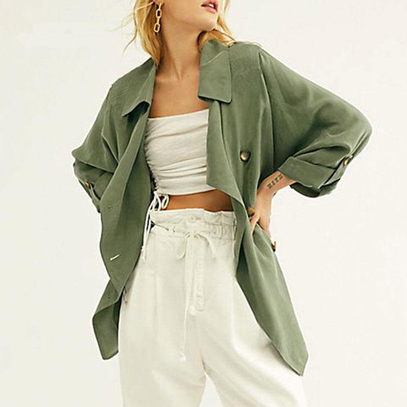Women's Spring/Autumn Casual Polyester Trench With Buttons
