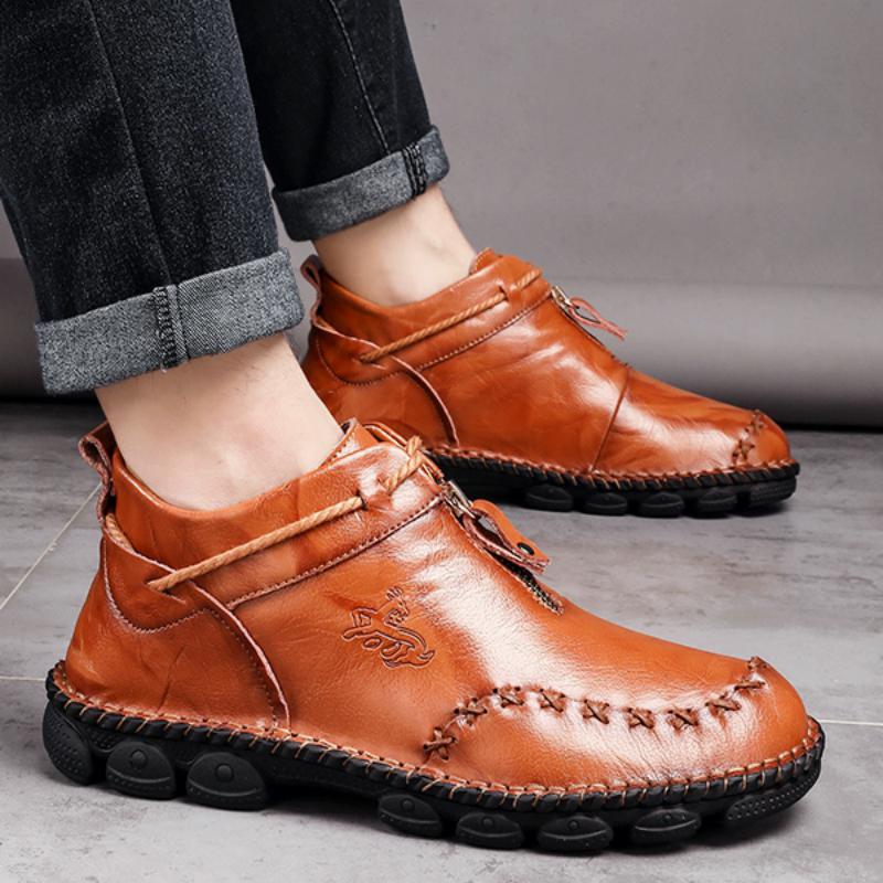 Men's Autumn Genuine Leather Ankle Boots With Zipper | Plus Size