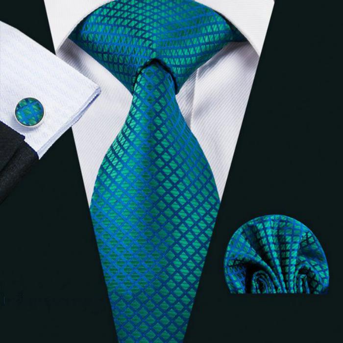 Men's Wedding Jacquard Tie With Handkerchief And Cufflinks