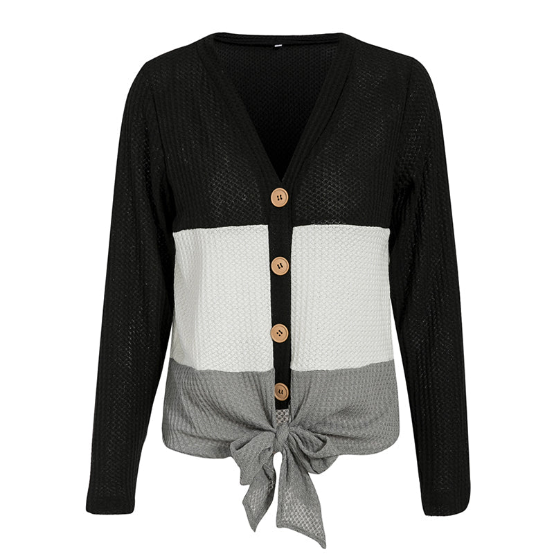 Women's Autumn/Winter Casual Knitted Striped V-Neck Cardigan