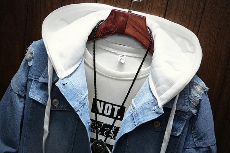 Men's Spring/Autumn Casual Hooded Denim Jacket | Plus Size