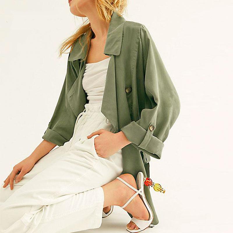 Women's Spring/Autumn Casual Polyester Trench With Buttons