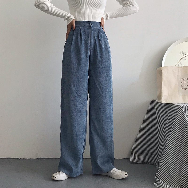 Women's Winter Casual Loose High-Waist Pants With Buttons