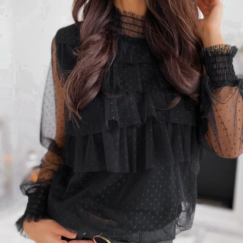 Women's Summer Long-Sleeved Lace Ruffled Blouse