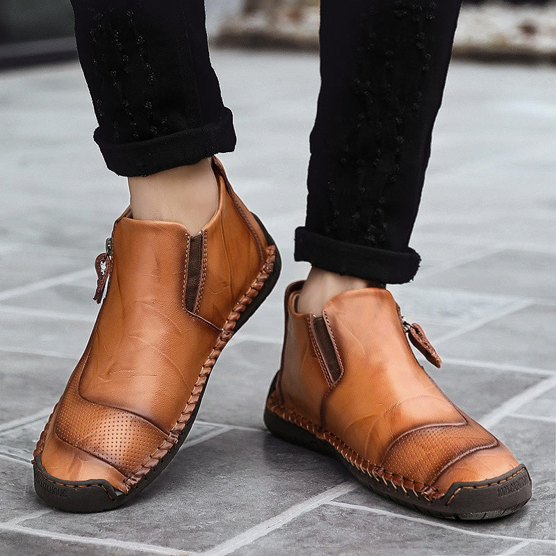 Men's Winter Leather Ankle Boots | Plus Size