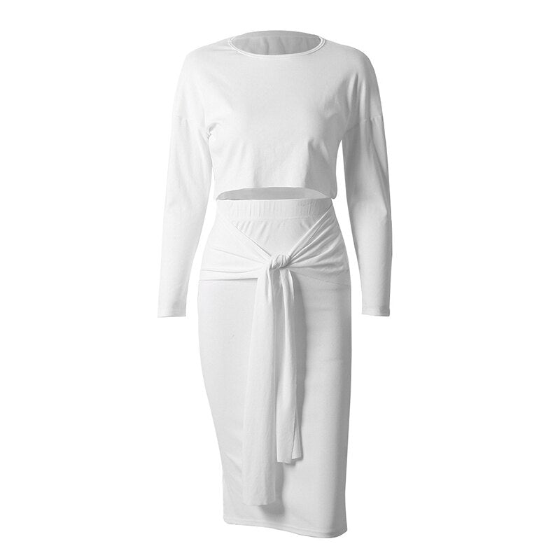 Women's Spring/Autumn Casual O-Neck Polyester Two-Piece Dress