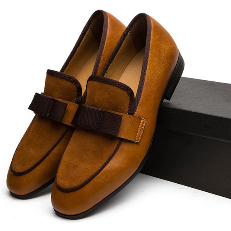 Men's Suede Loafers With Bow Tie