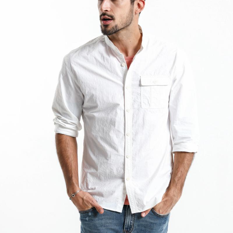 Men's Autumn Long Sleeved Shirt With Mandarin Collar | Plus Size