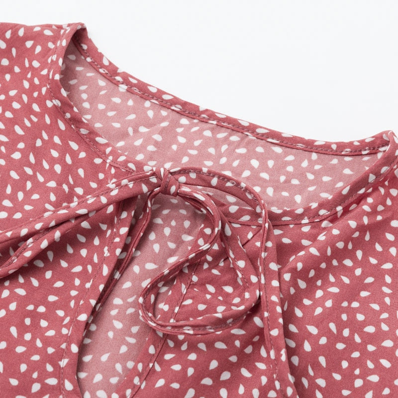 Women's Summer A-Line Long-Sleeved Ruffled Dress With Print