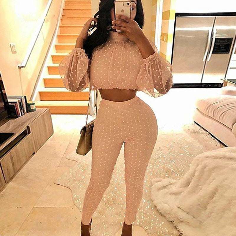Women's Mesh Lace Long-Sleeved Two-Piece Jumpsuit